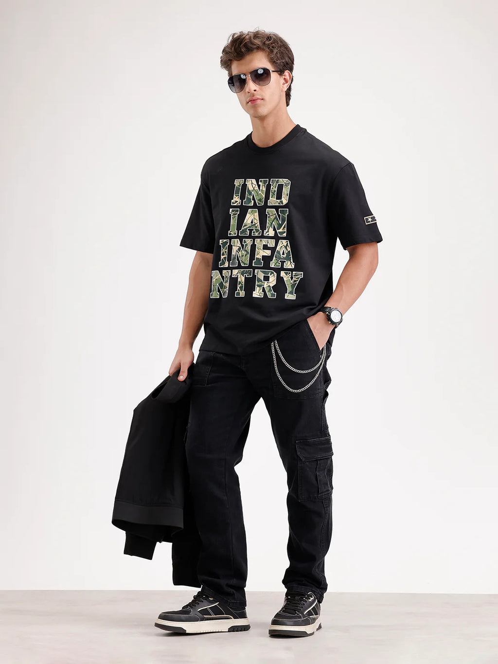 Oversized Placement Printed T-Shirt  | Black
