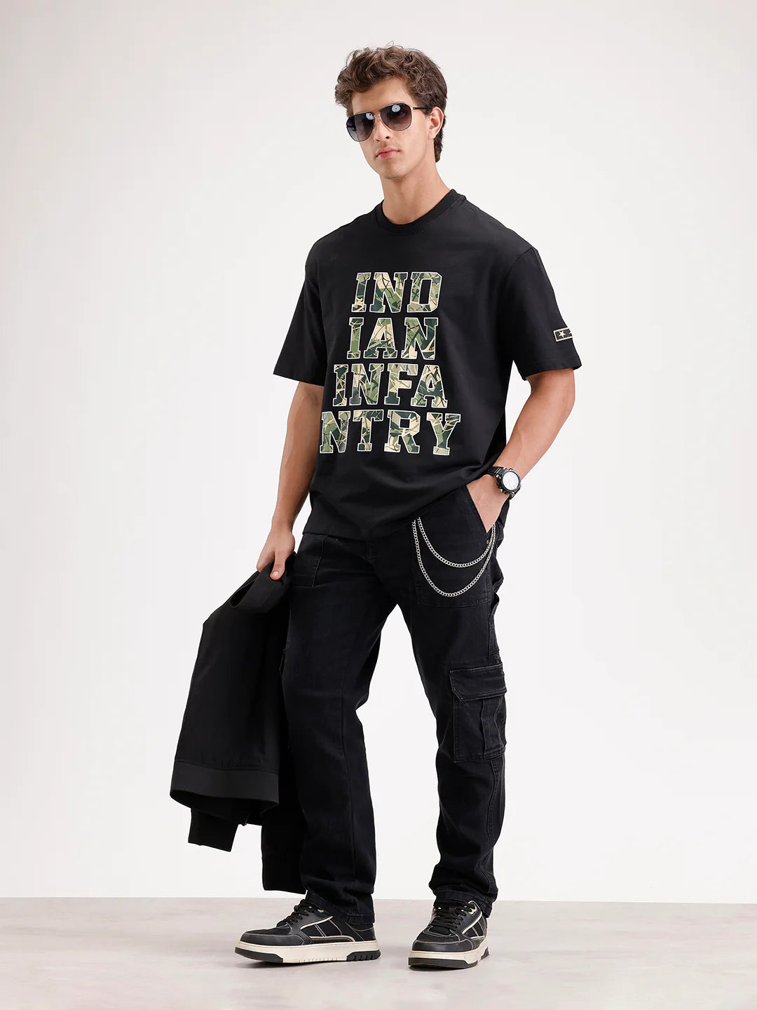 Oversized Placement Printed T-Shirt  | Black