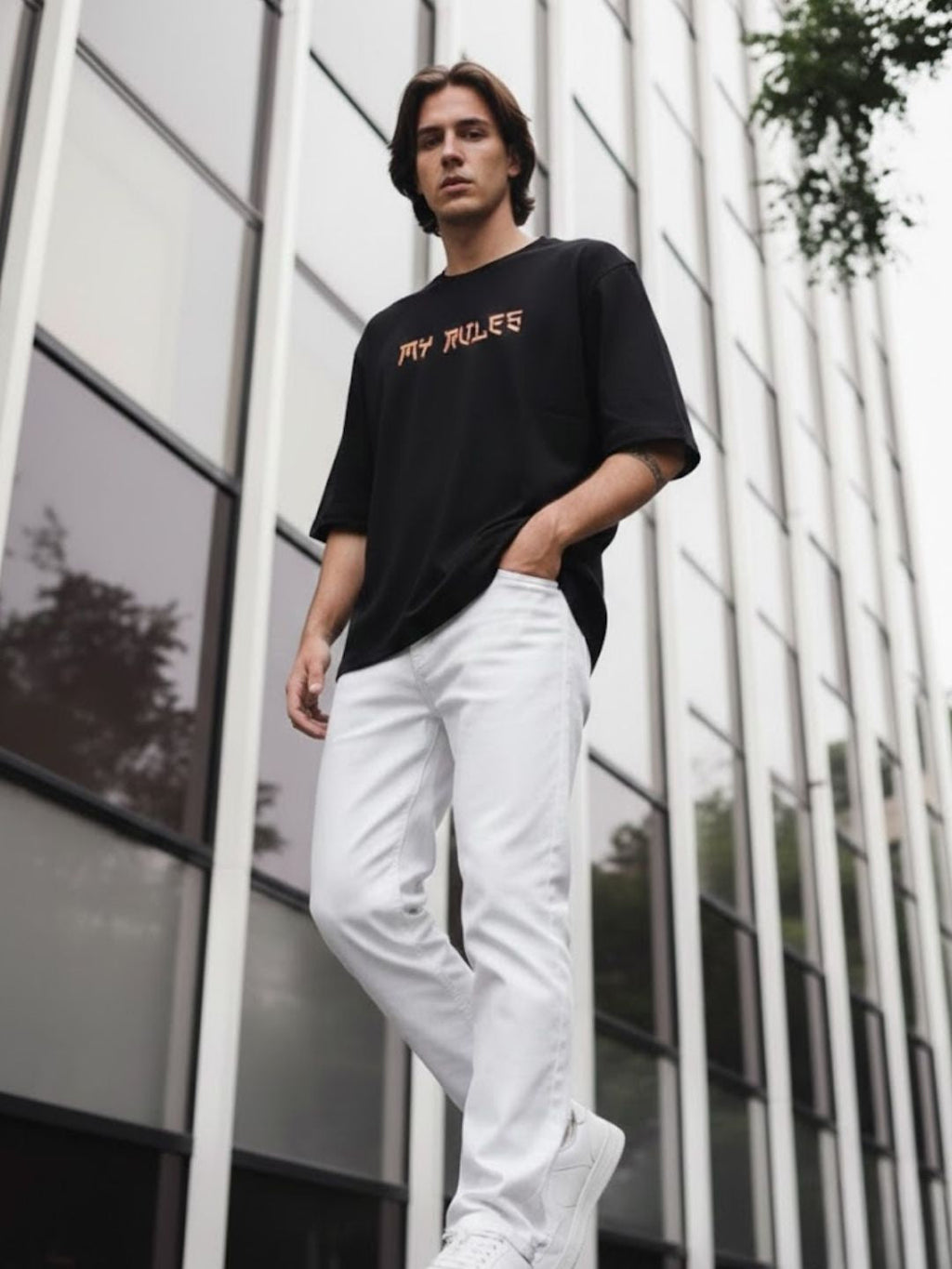 Men Black Oversized Printed T-shirt