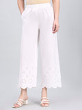 White 100% Cotton Embroidered Wide Pant