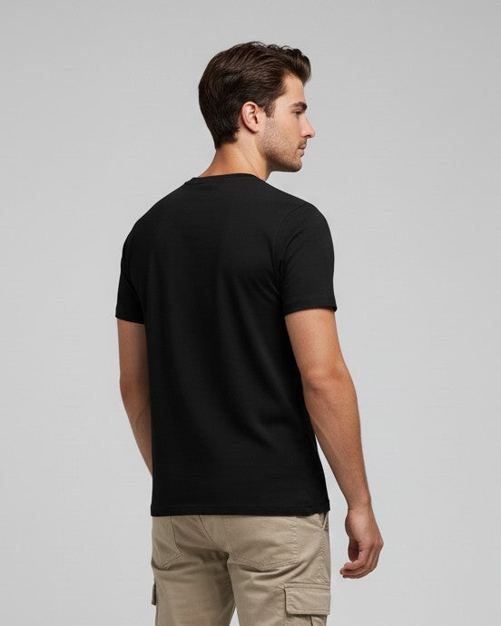Men Printed Black Cotton Tshirt