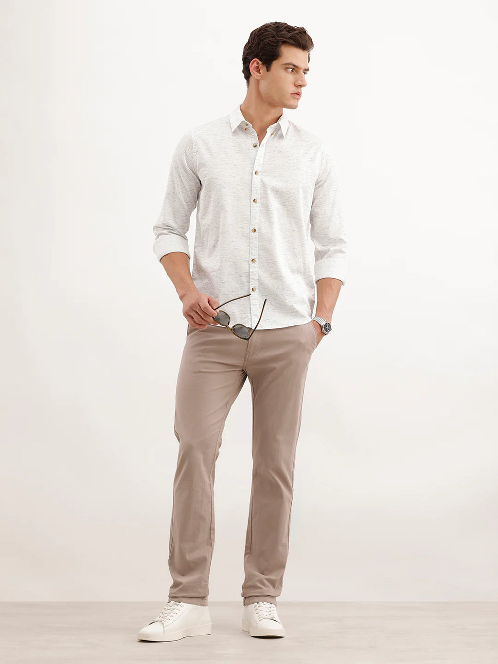 Slim Fit AOP Full Sleeved Shirt  | White