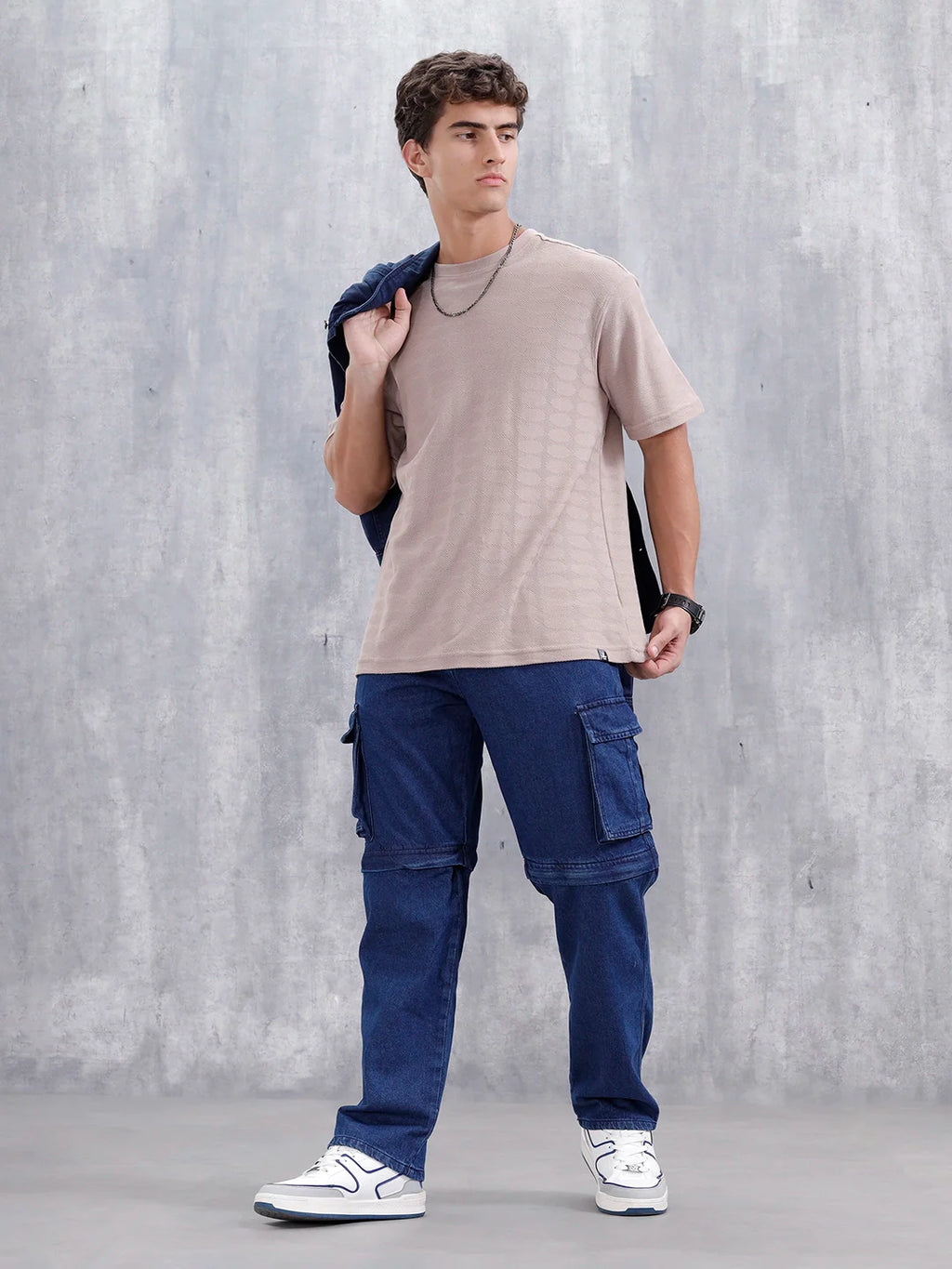 Men's Casual Loose Cargo Fit Jeans | Dark Stone