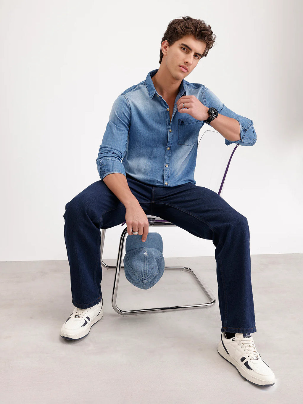 Slim Fit Faded Denim Shirt  | Blue