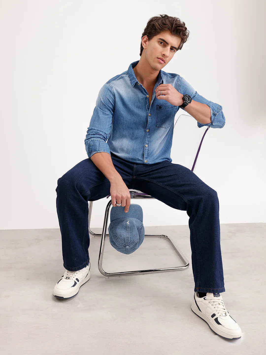 Slim Fit Faded Denim Shirt  | Blue