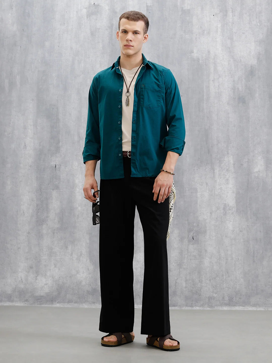 Solid Lycra Blend Shirt | Teal