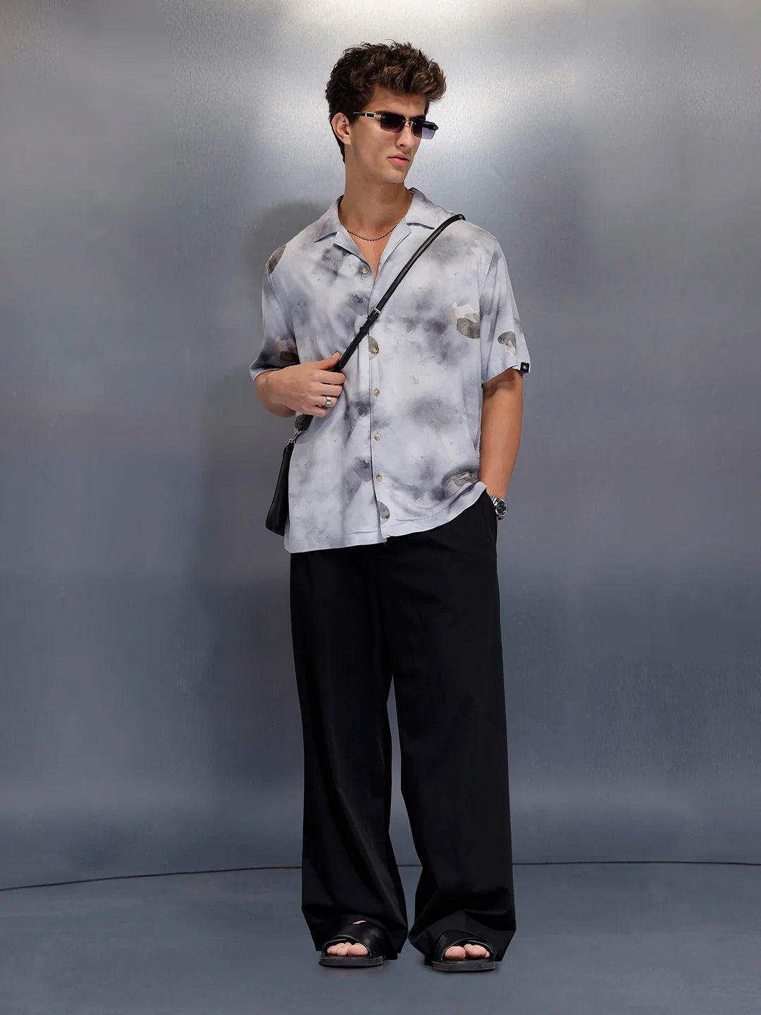 Men’s casual grey printed resort shirt | Grey