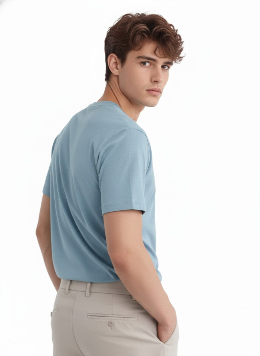 Men Cotton Ice Blue T-Shirt