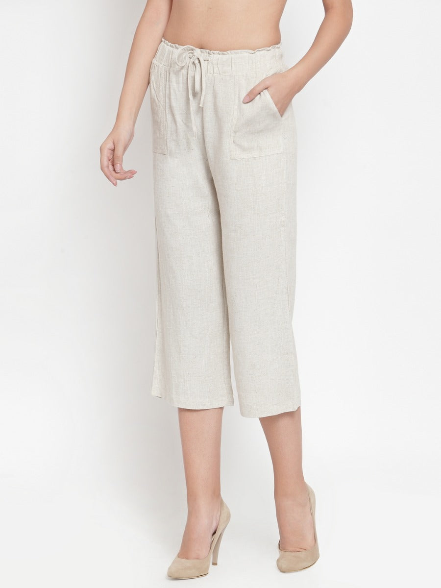 Natural Beige Solid Relaxed Fit Lower