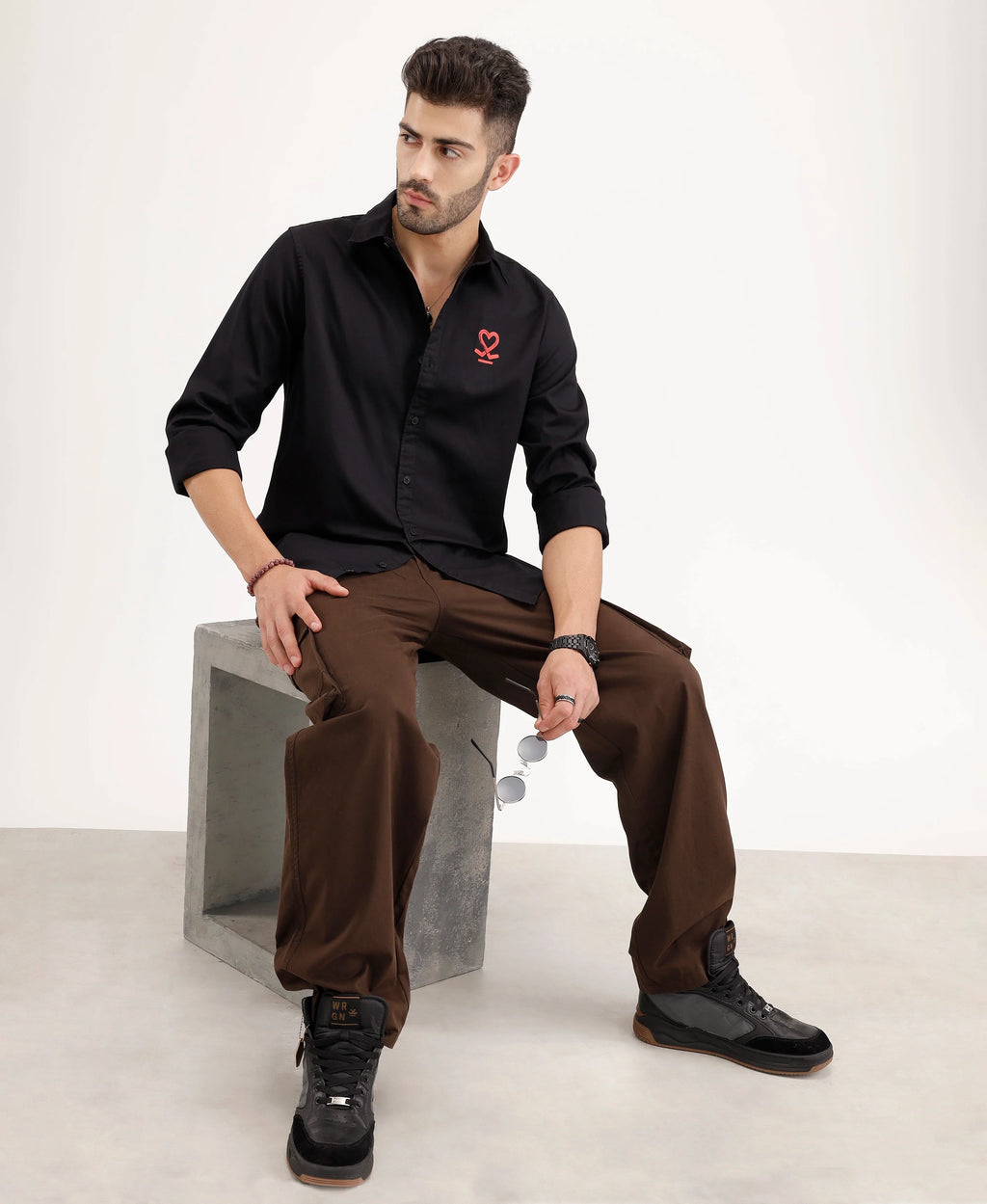 Slim Fit Placement Printed Shirt | Black