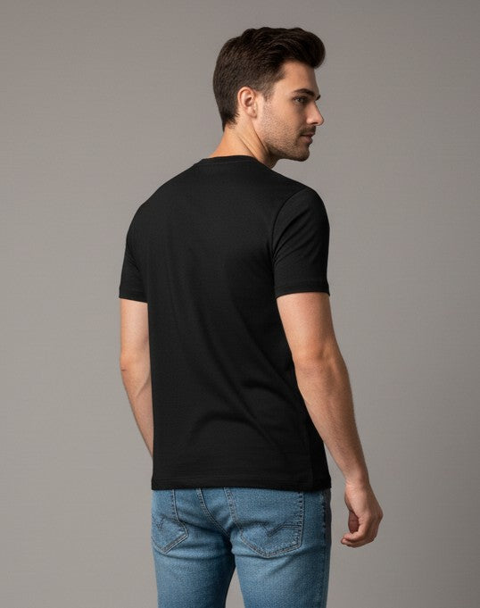 Men Printed Black Cotton Tshirt