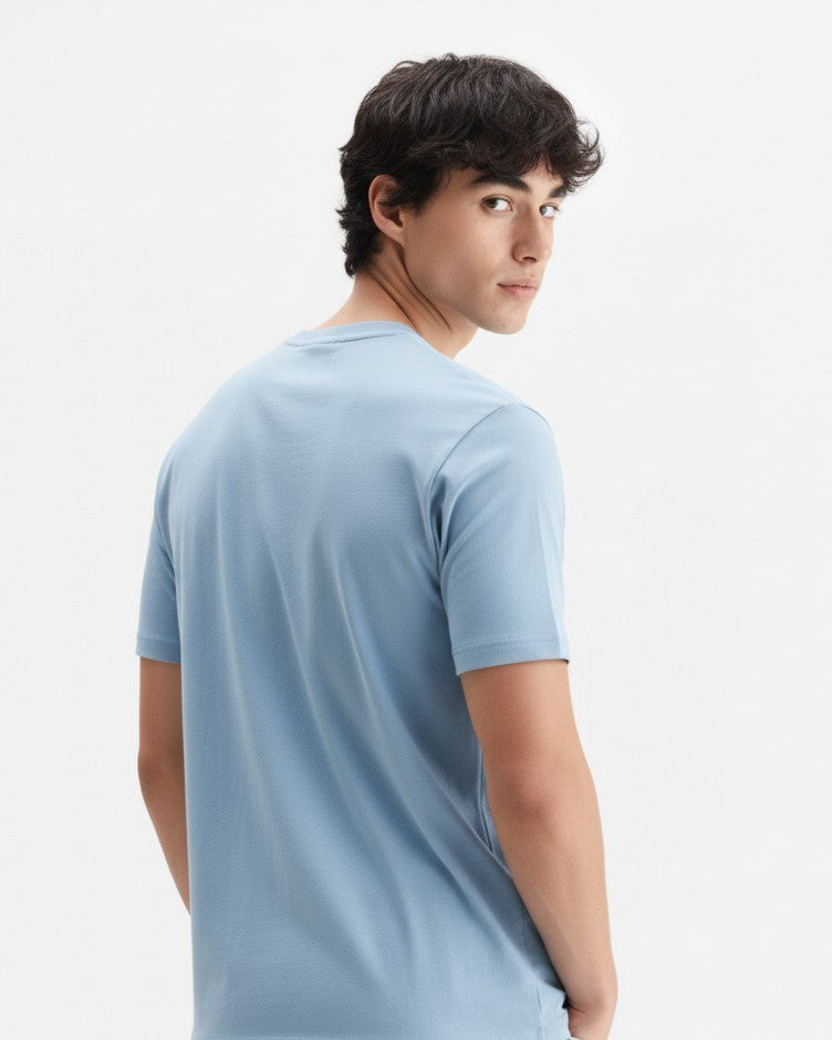 Men Cotton Ice Blue T-Shirt