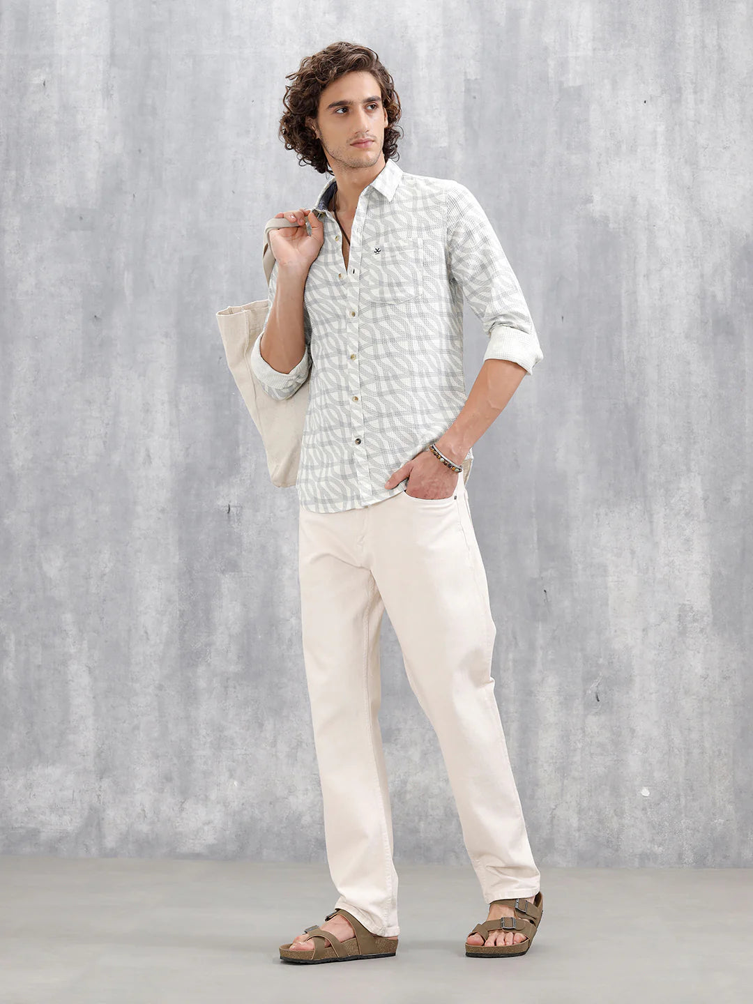 Textured Printed Slim Fit Shirt | Light Blue
