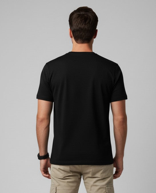 Men Printed Black Cotton Tshirt