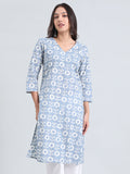 Cotton Ikat Block Print Straight Kurta