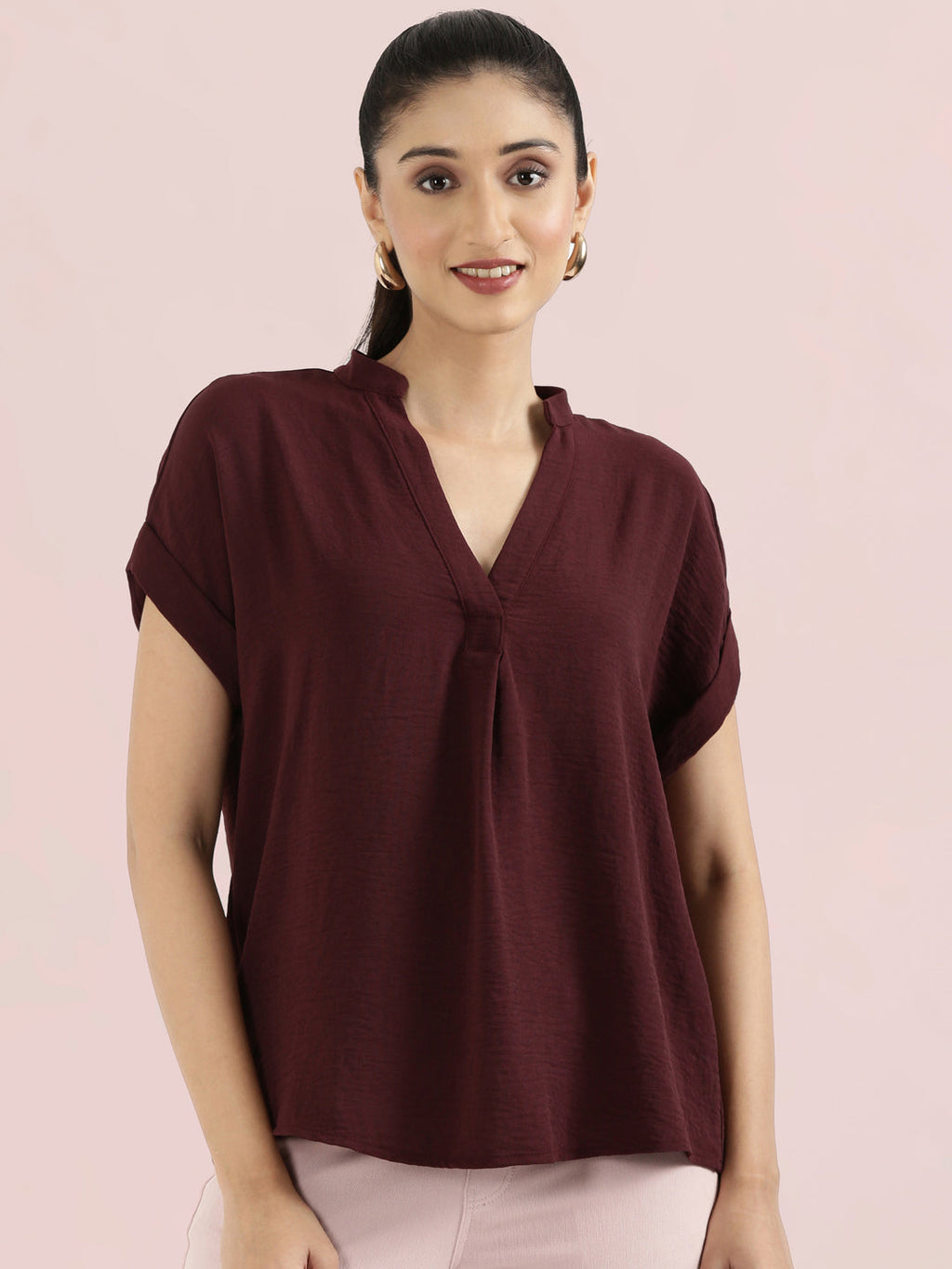 Mandarin Collar Textured Blouse
