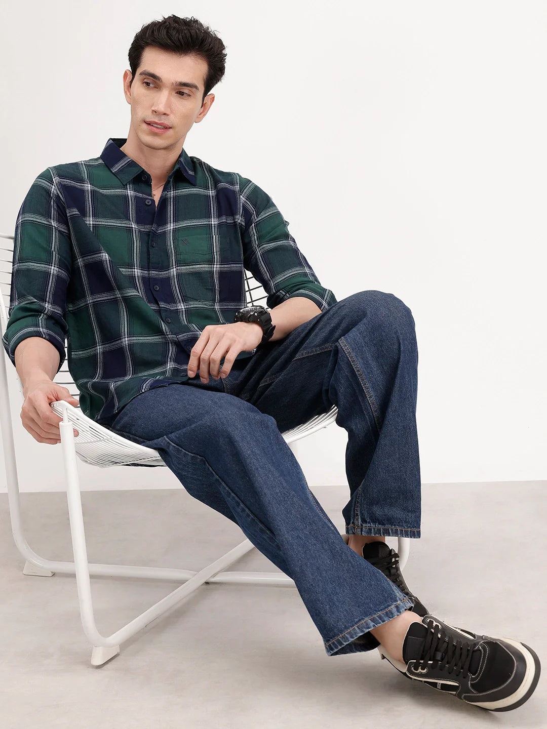 Regular Fit Checkered Shirt | Dark Green