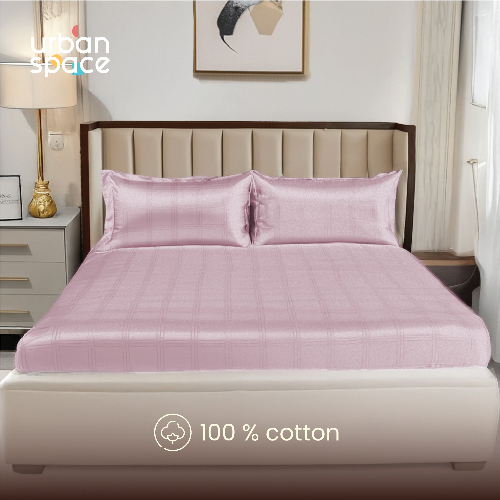 300 TC Super Soft King Bedsheet, Self Woven Checks Design - Pink Checks