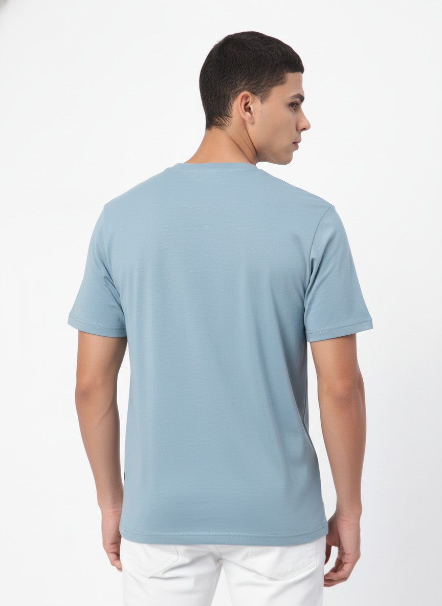 Men Cotton Ice Blue T-Shirt
