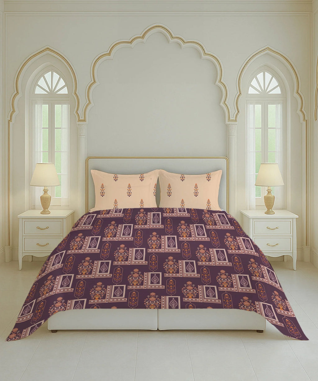 Home Essential Royal Bloom Queen Bedsheet Set, Mirabella Coral | 144TC Cotton| 2 Pillow Covers