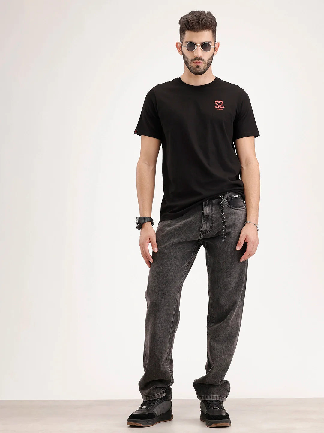 Slim Fit Placement Printed Tee | Black