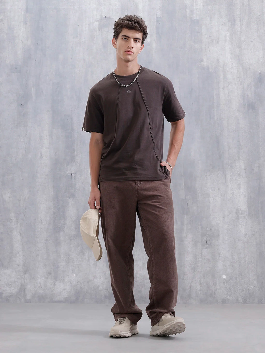 Men Solid Comfort Fit Tshirt With Pipping Detail | Dark Brown