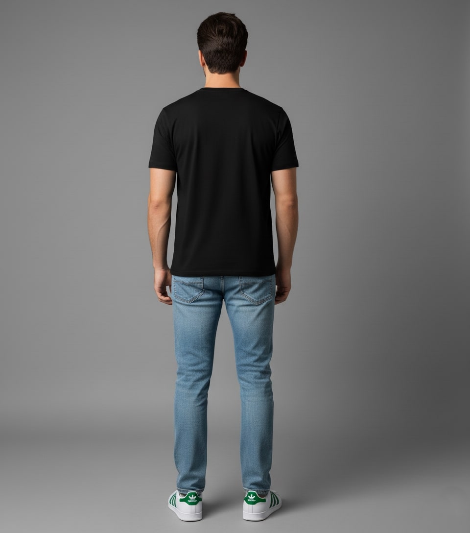 Men Printed Black Cotton Tshirt