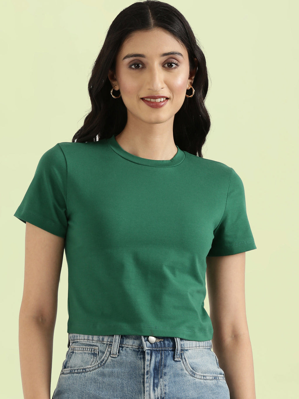 Cotton Stretch Slim Fit Cropped T-Shirt