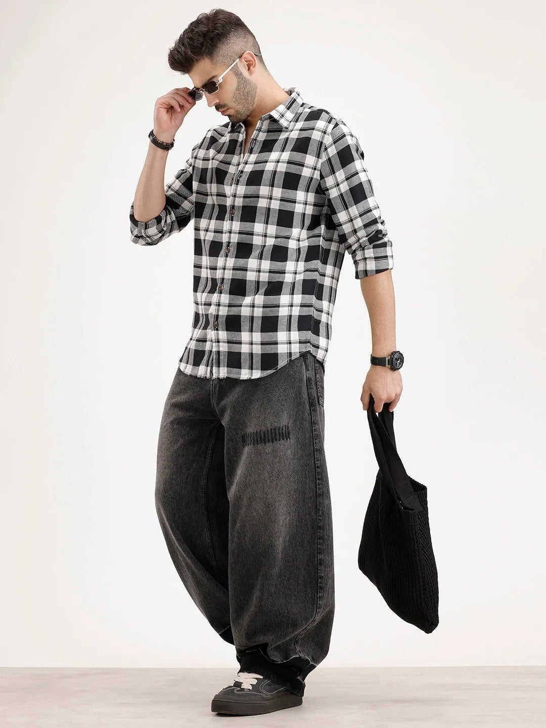 Regular Fit Checkered Shirt | Black