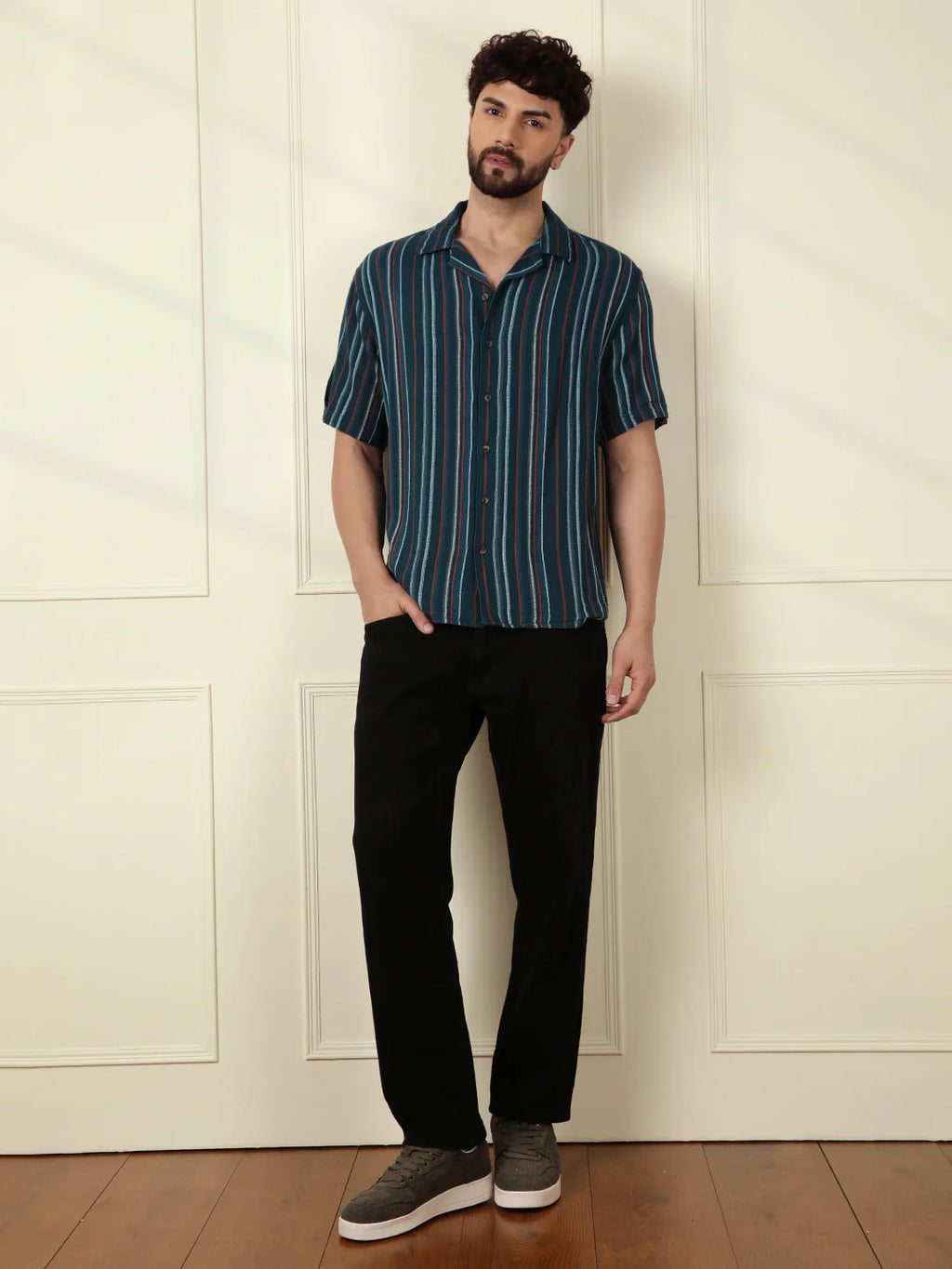 Textured Stripes Light Weight Shirt | Dark Blue