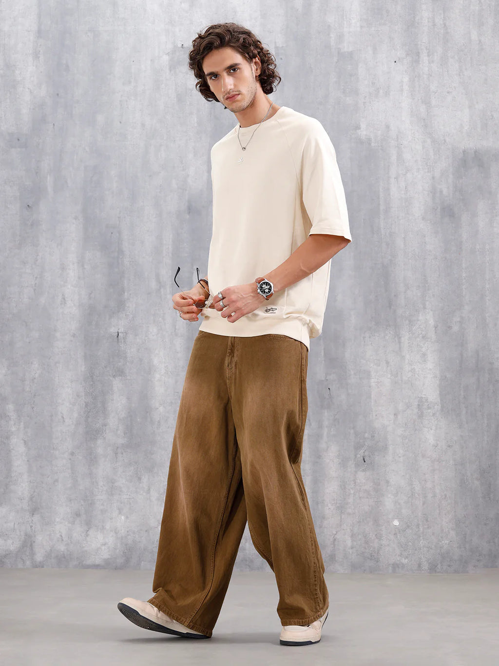 Solid Oversized Crew Neck T-shirt | Beige