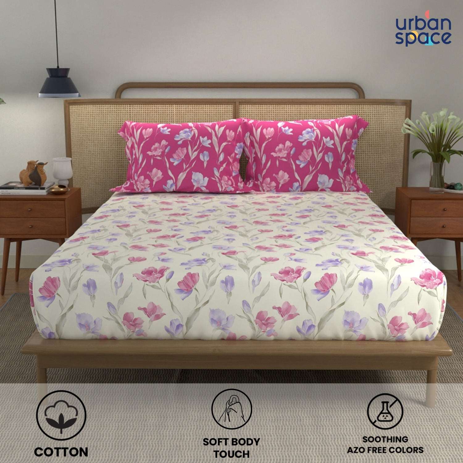 Divine Collection - Cotton Bedsheet With 2 Pillow Covers, Autumn Pink