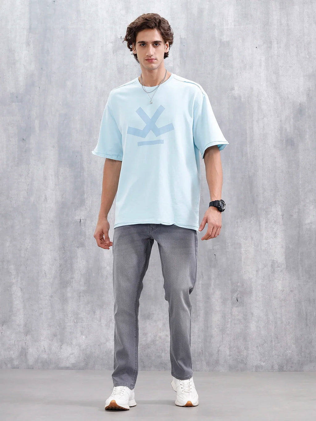 Wrogn Logo Raw-Edged Tee | Light Blue
