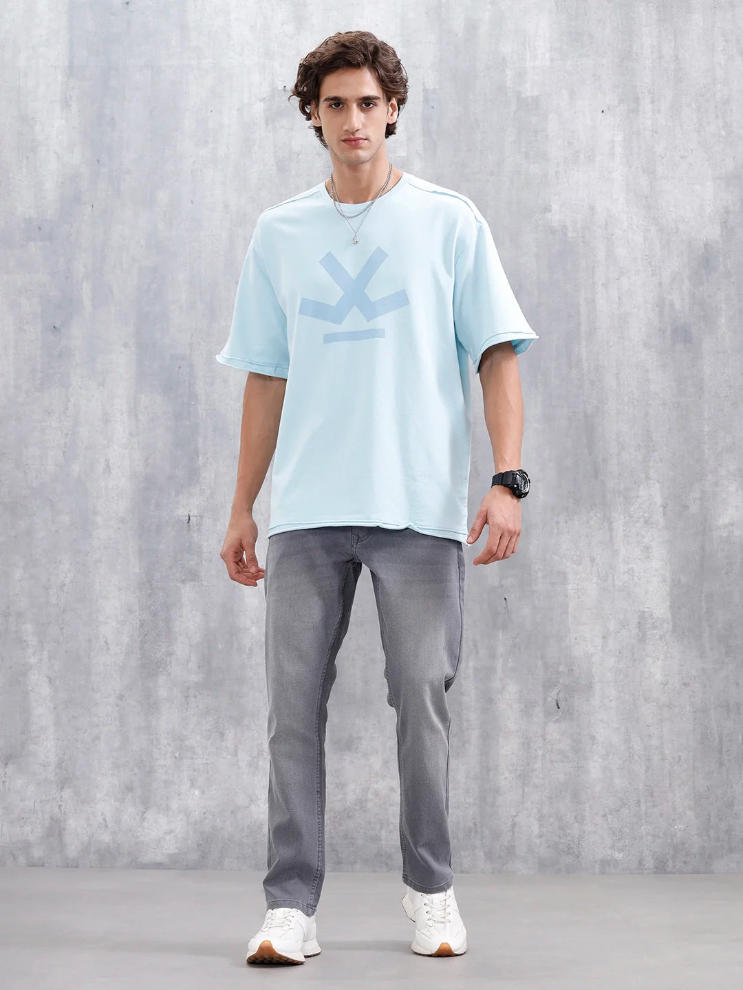 Wrogn Logo Raw-Edged Tee | Light Blue
