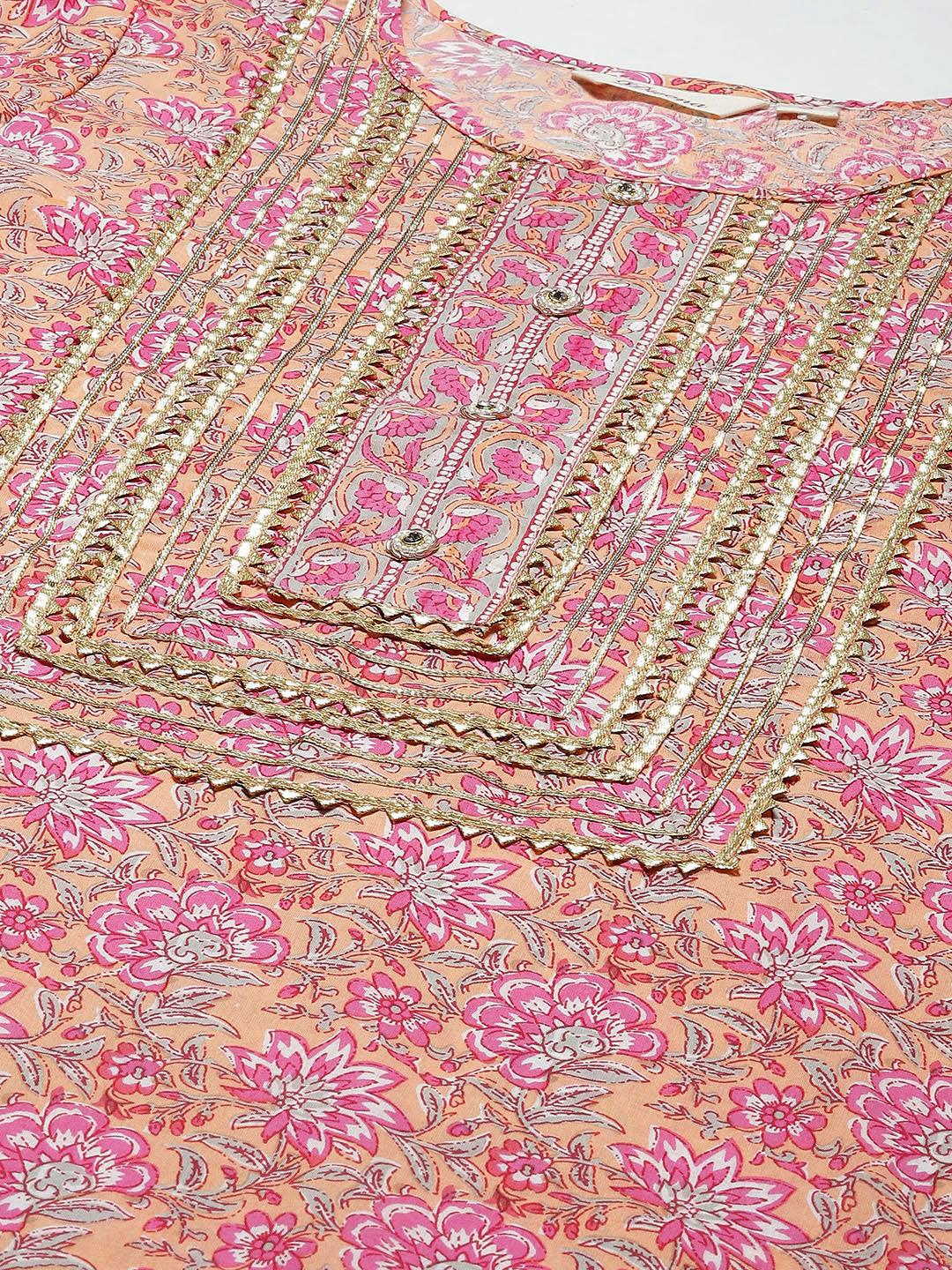 Divena Pink Cotton kurta Pant set with Dupatta