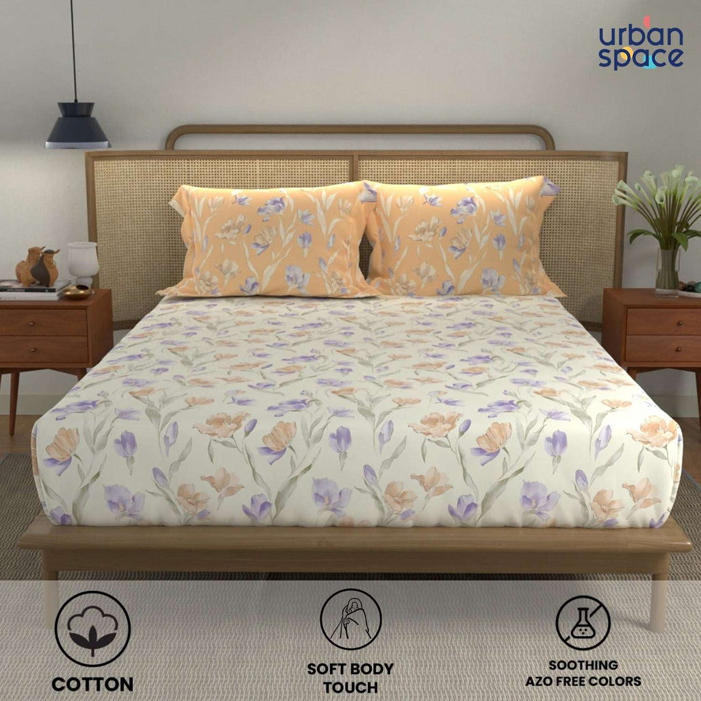 Divine Collection - Cotton Bedsheet With 2 Pillow Covers, Autumn Peach