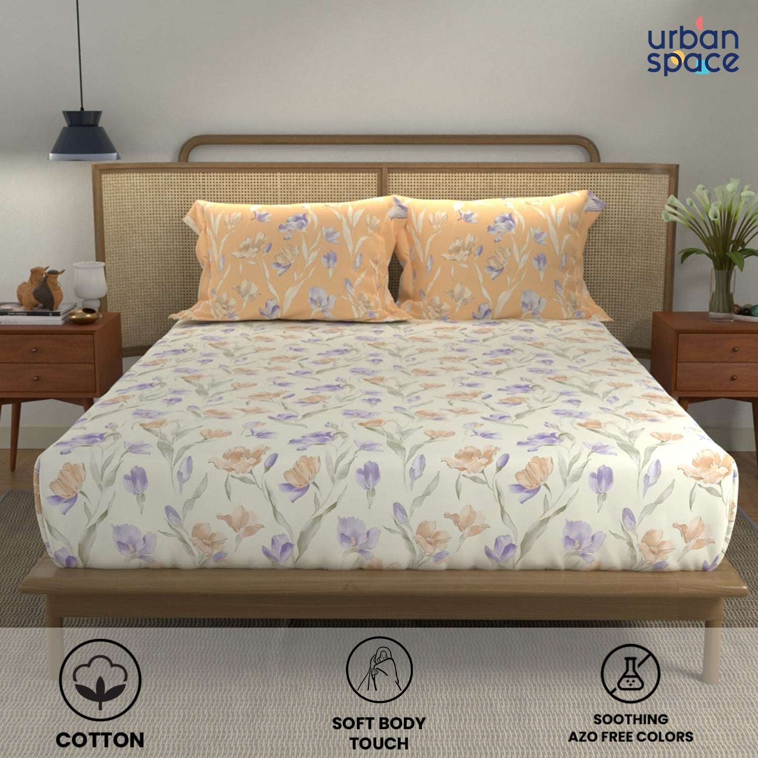 Divine Collection - Cotton Bedsheet With 2 Pillow Covers, Autumn Peach