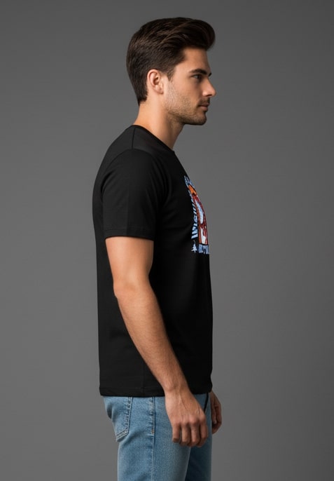 Men Printed Black Cotton Tshirt