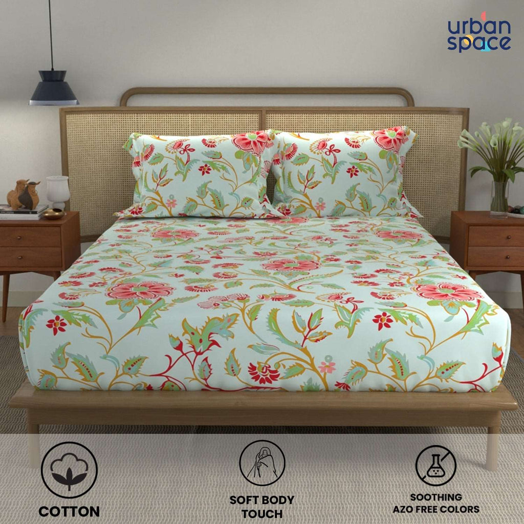 Divine Collection - Cotton Bedsheet With 2 Pillow Covers, Monsoon Skyblue