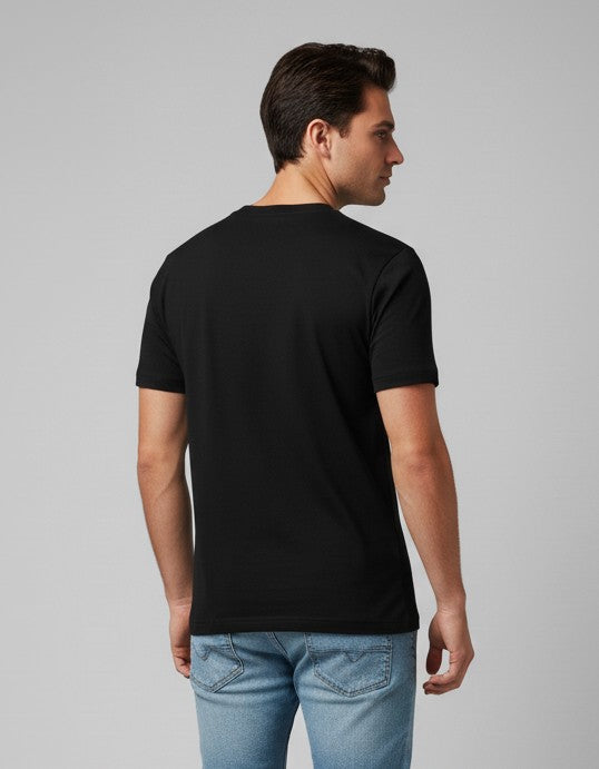 Men Printed Black Cotton Tshirt