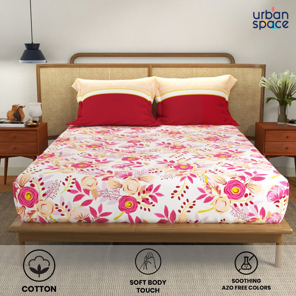 Divine Collection - Cotton Bedsheet With 2 Pillow Covers, Earth Pink