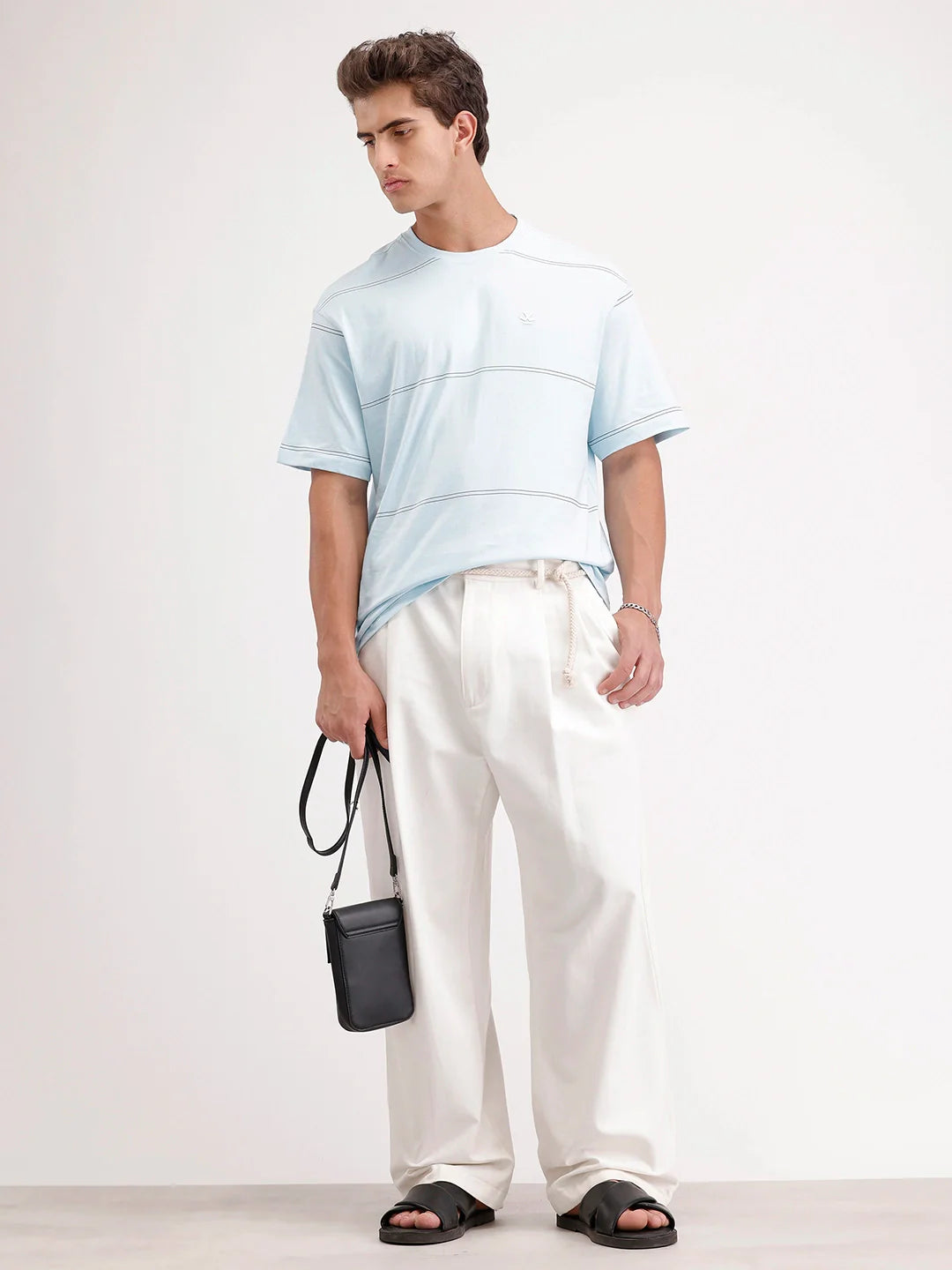 Oversized Stripes Printed T-Shirt | Light Blue