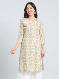 Cotton Floral Block Print Straight Kurta