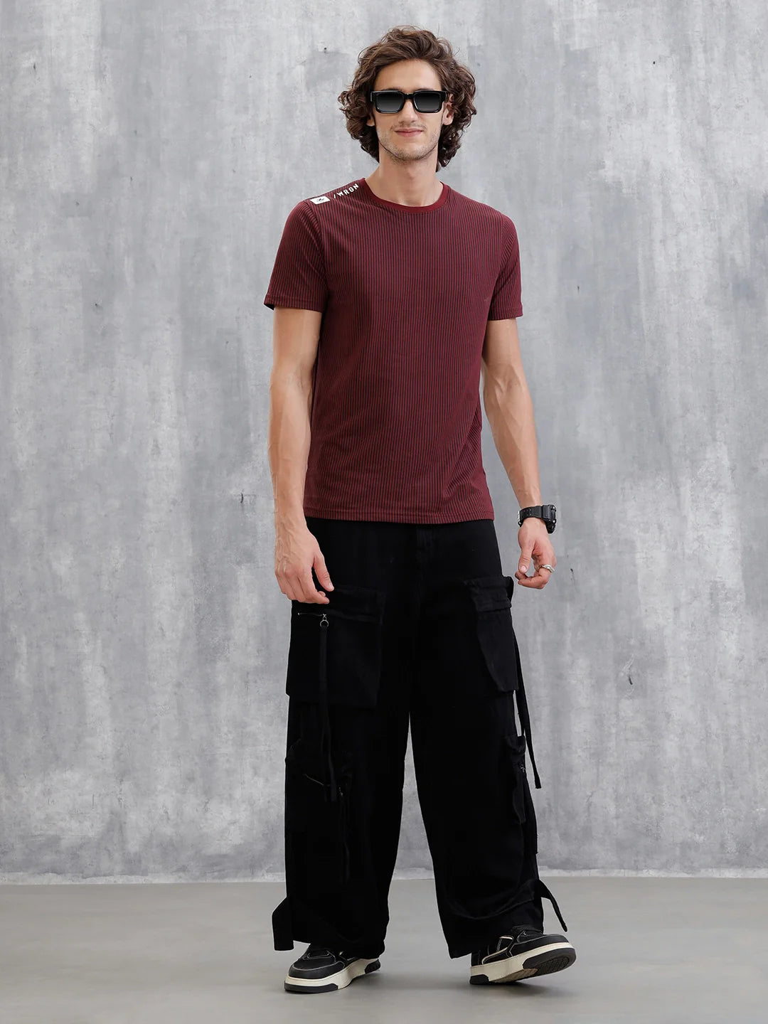 Striped Slim Fit T-Shirt | Maroon