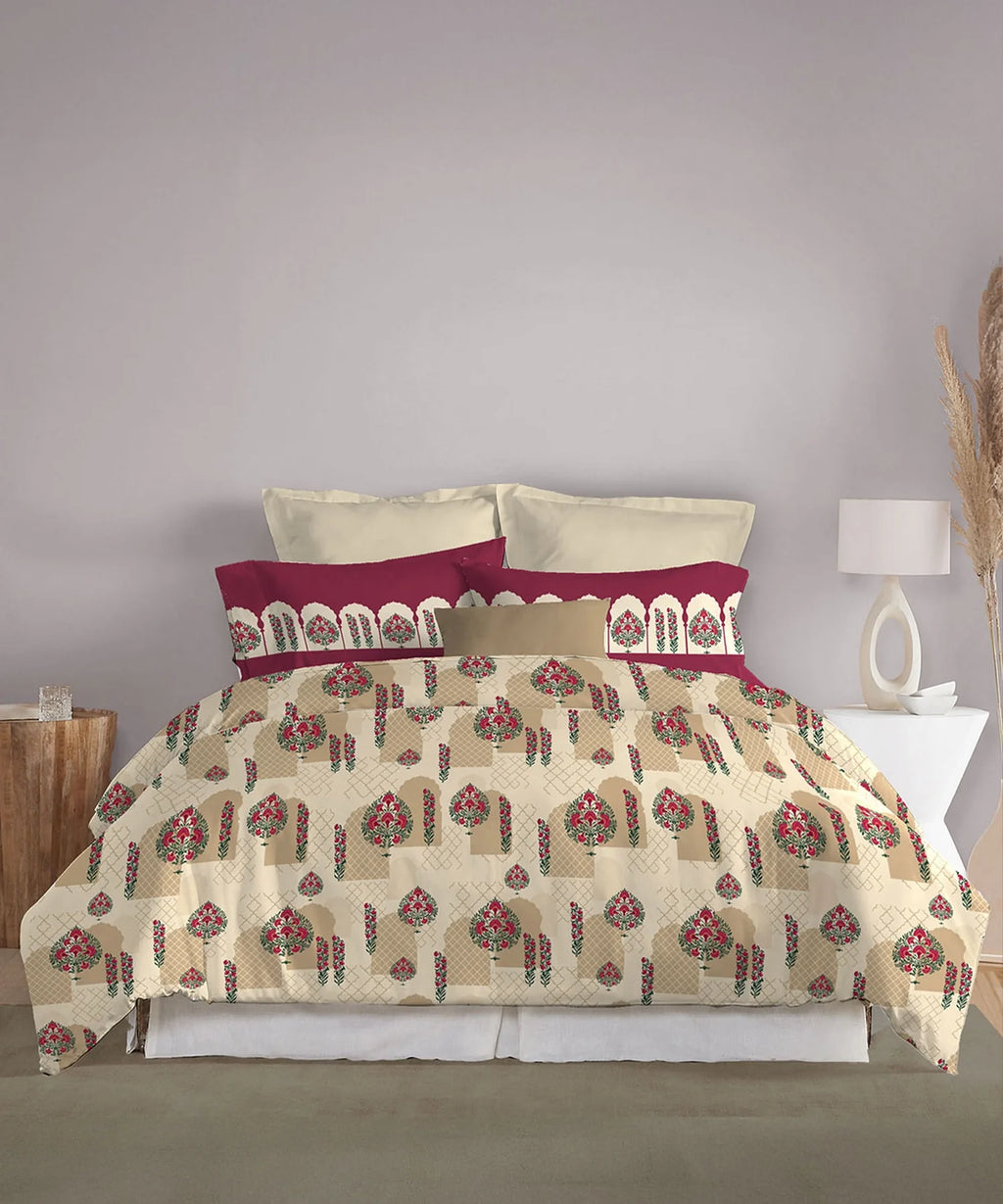 Celebration Queen Bedsheet Set, Ruhani Majenta | 144 TC Cotton| 2 Pillow Covers