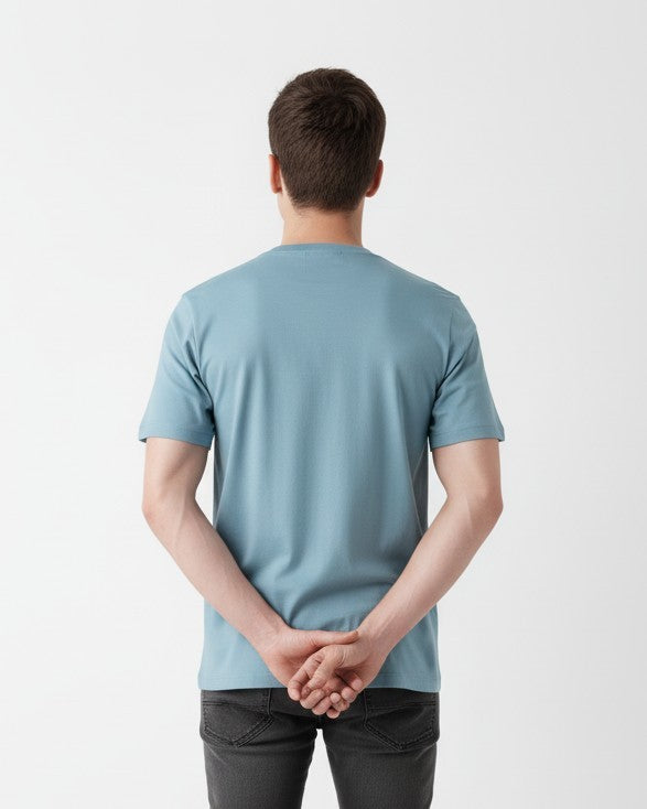 Men Cotton Ice Blue T-Shirt