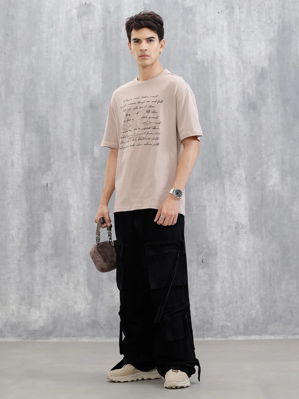 Embroidered Logo Oversized T-Shirt | Beige