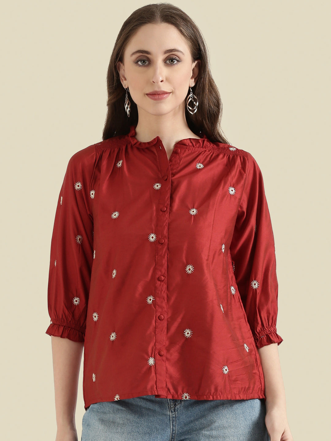 Viscose Zari Embroidery Frill Collar Festive Blouse