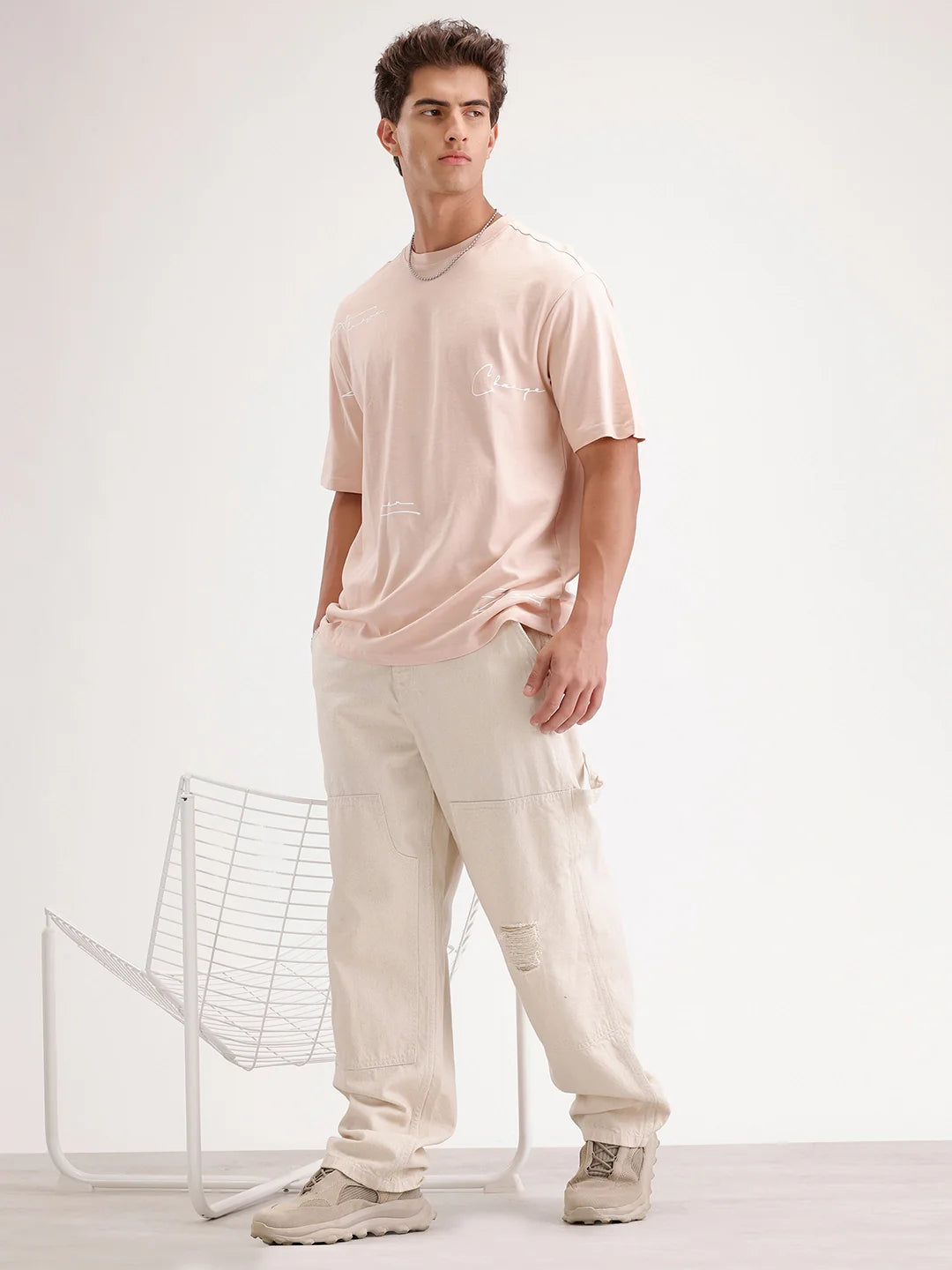 Oversized Placement Printed T-Shirt | Pink