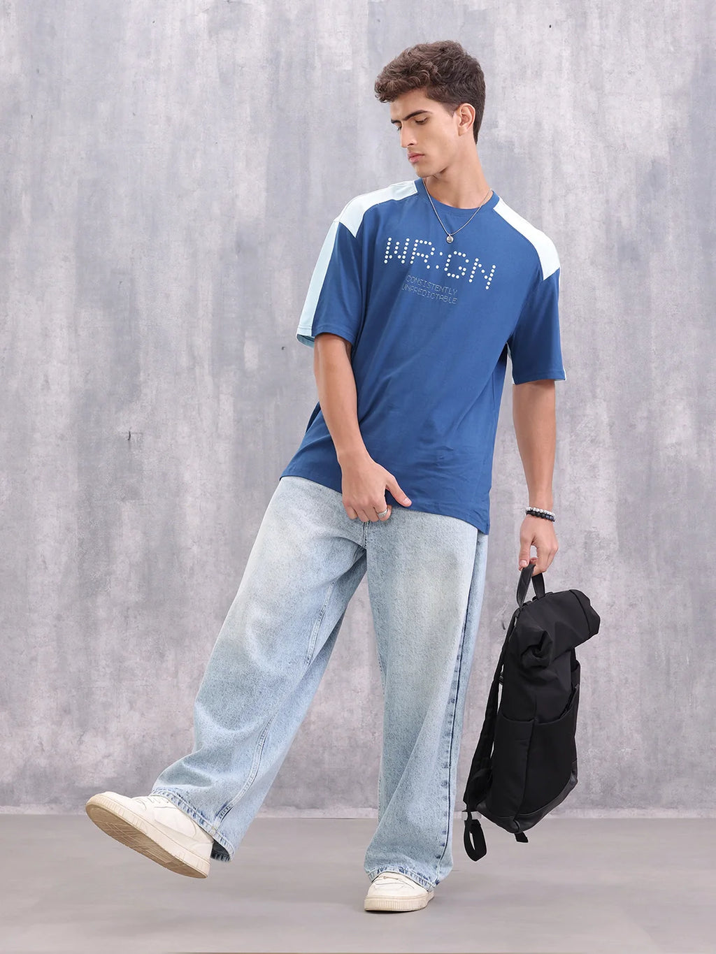 Graphic Printed Oversized Fit Cut &Sew T-Shirt | Blue